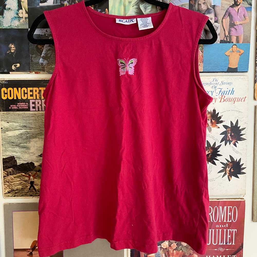 Pink butterfly muscle tee